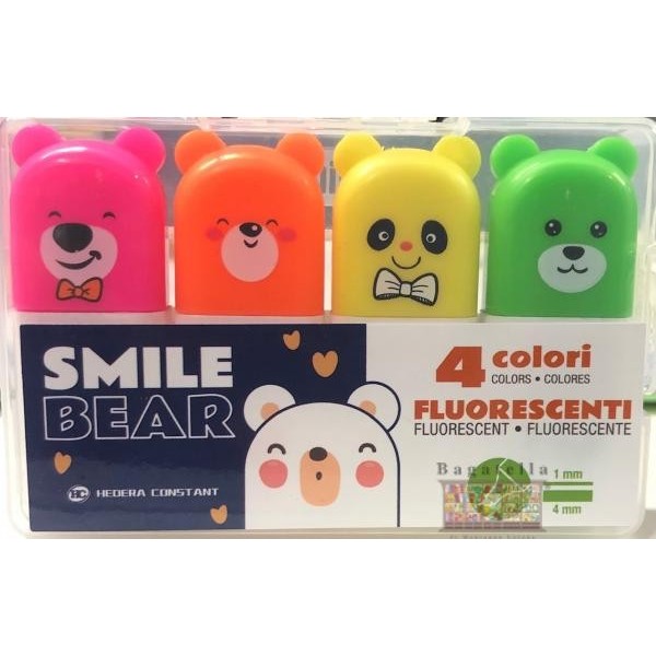 Mini evidenziatori smile bear fluo 4 pz